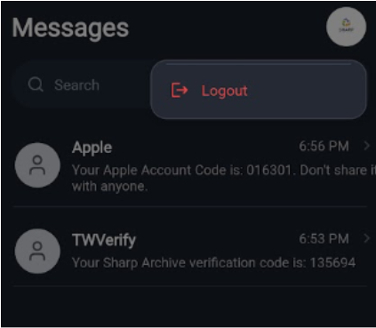 Log out screen