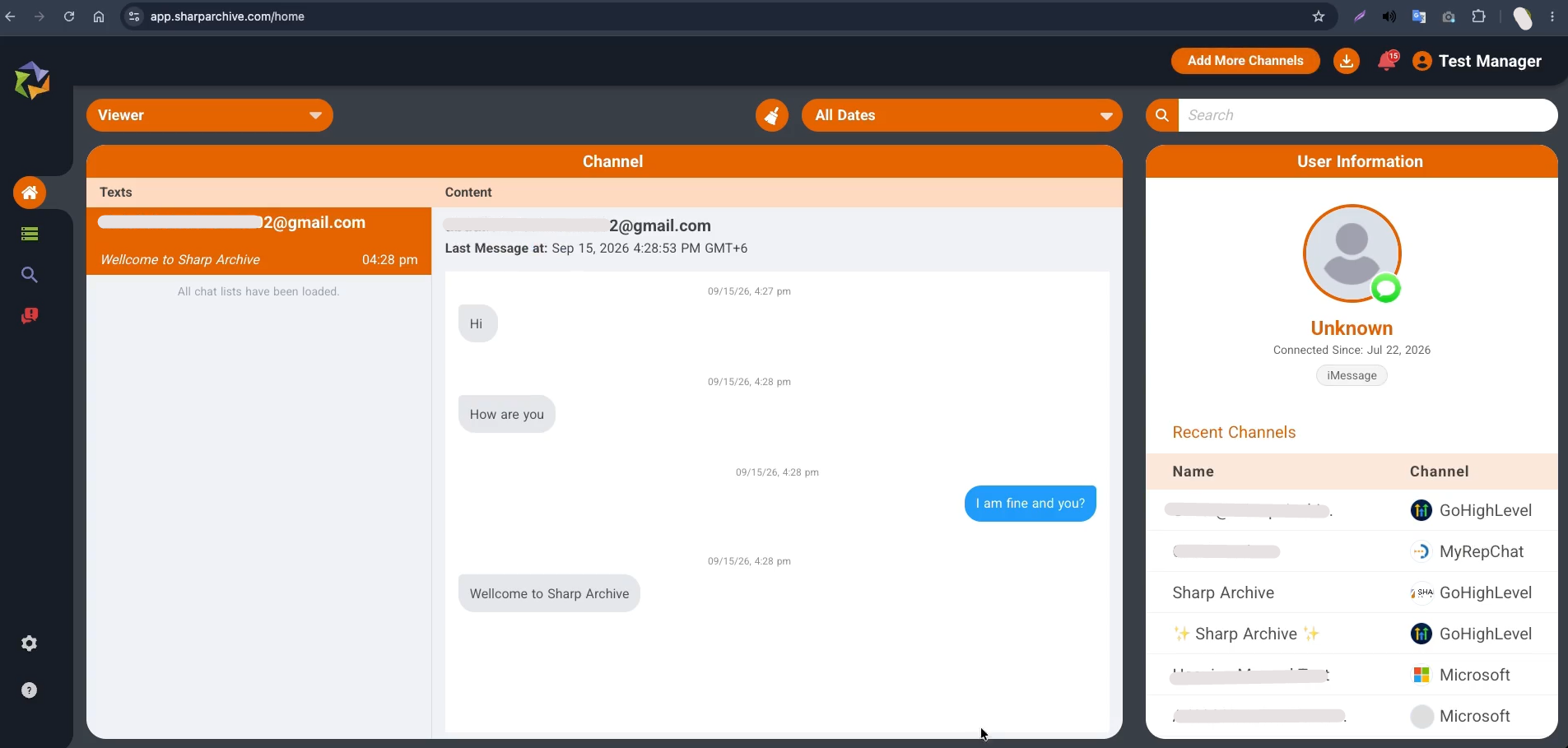 Archived iMessage conversations and media list in Sharp Archive